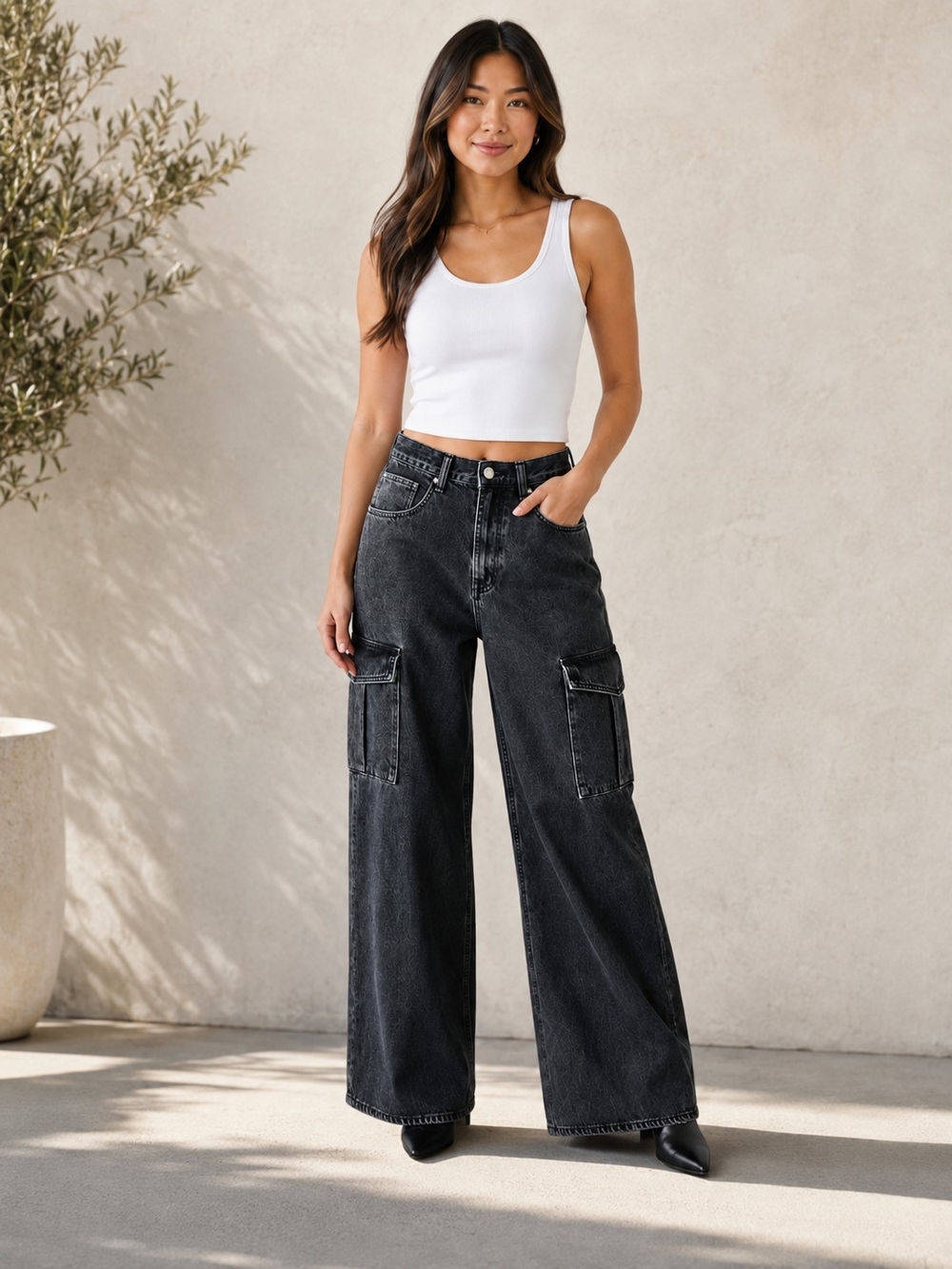 AGOLDE Cargo Jeans Washed Black Wide Leg Women’s Size 28